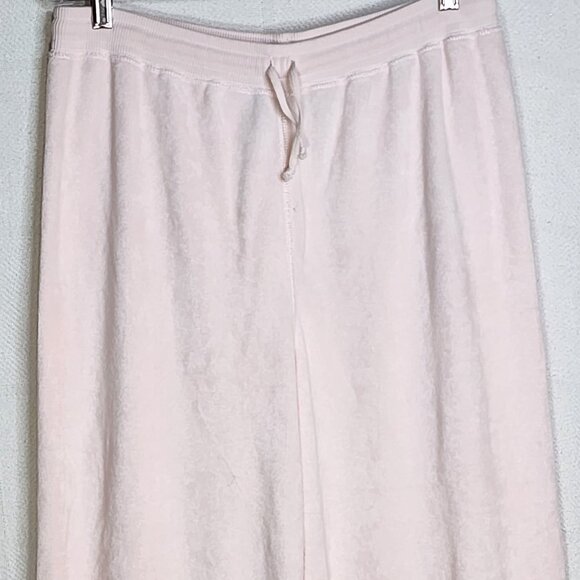 Spa Chico's Pink Terry Cloth Cotton Poly Tie Lace Hem Lounge Pants Chico 2 US 12 - Picture 2 of 16